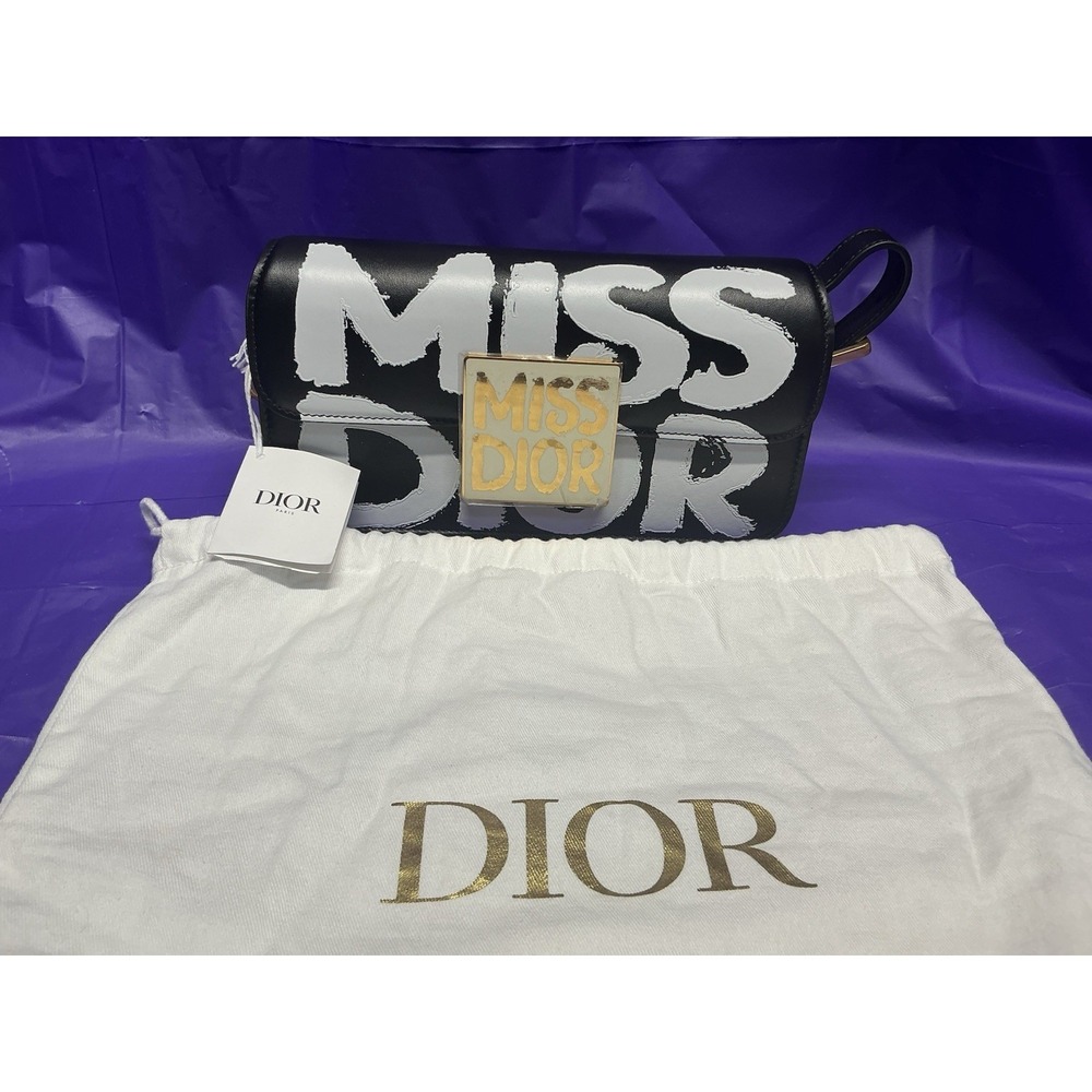 Authentic BNWT Miss Dior Black and White Graffiti Flap Bag from Christian Dior